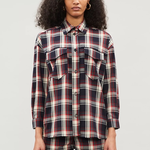 MAJE Calo Checked Plaid Woven Button Up Shirt - Picture 1 of 14